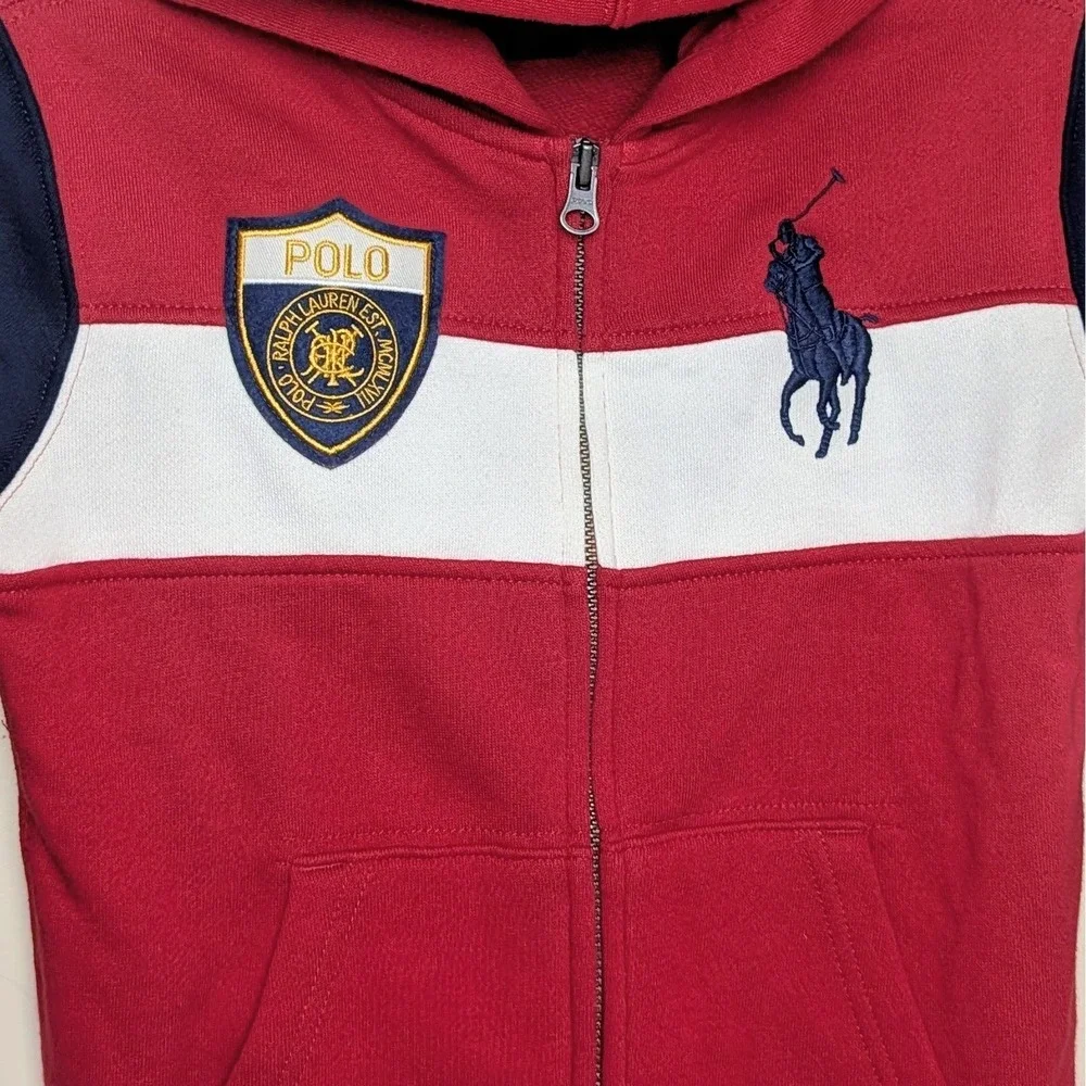 Polo Ralph Lauren Big Pony Logo‎ Patch Fleece Full Zip Hoodie Jacket Boys Size 6